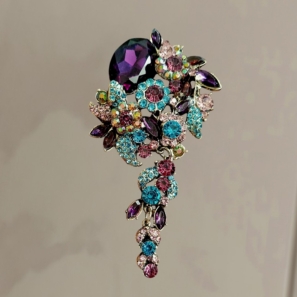 Multicolor Crystal Statement Brooch - image 1